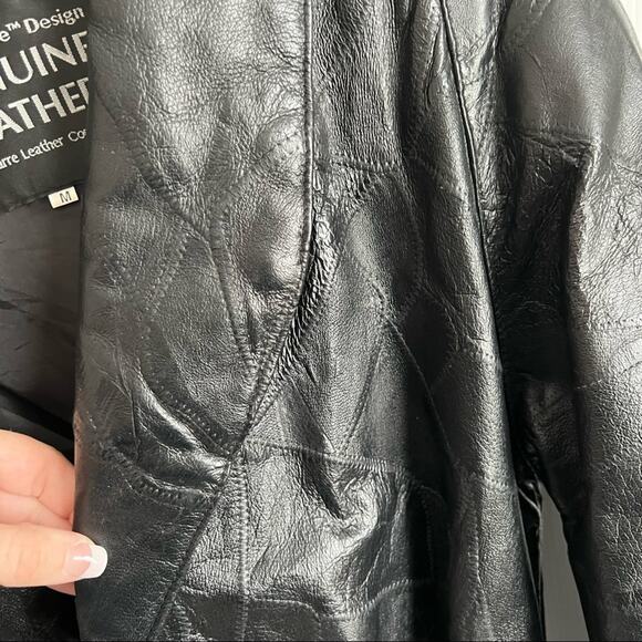 Vintage 80s 90s Italian Stone Design Genuine Leather Patchwork Trench Coat - Picture 14 of 16